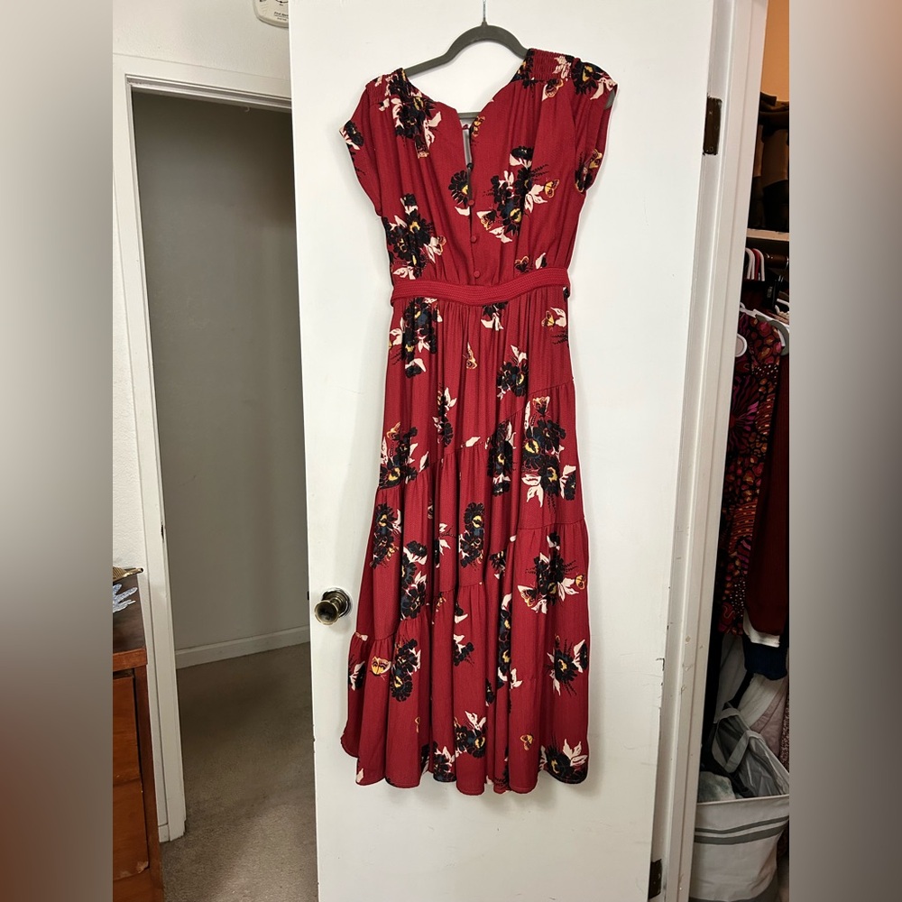 Free People Wine Floral Tiered Maxi Dress